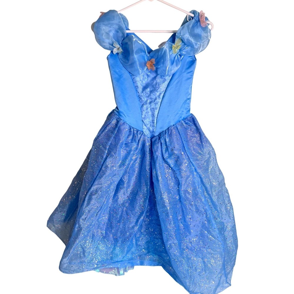 Disney Cinderella Blue Butterfly Sparkle Costume Dress Girls 7-8 Fairy Princess